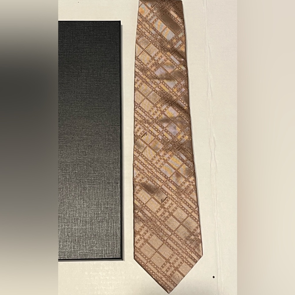Burberry Mens Tie Gold Rohan Stanfield Manston Classic Check Plaid Nova